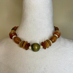 VTG Fall Color Wood Bead Necklace Chocker